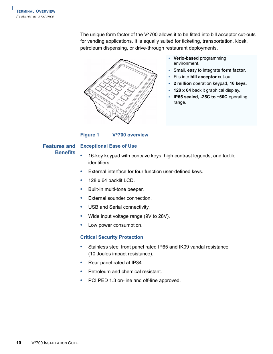 Features and benefits | VeriFone Vx700 User Manual | Page 10 / 40