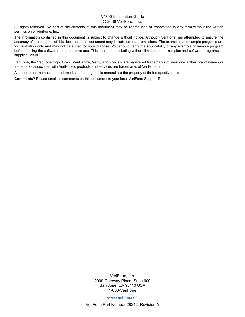 VeriFone Vx700 User Manual | Page 2 / 40