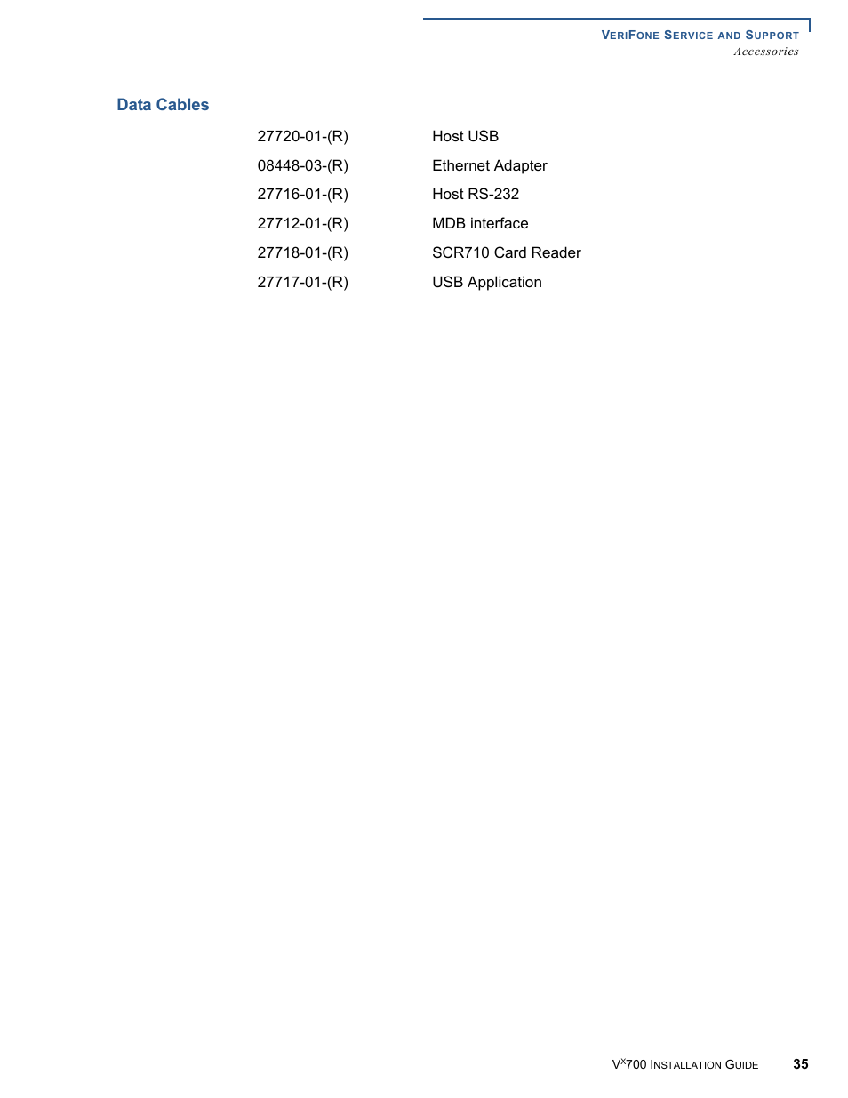Data cables | VeriFone Vx700 User Manual | Page 35 / 40