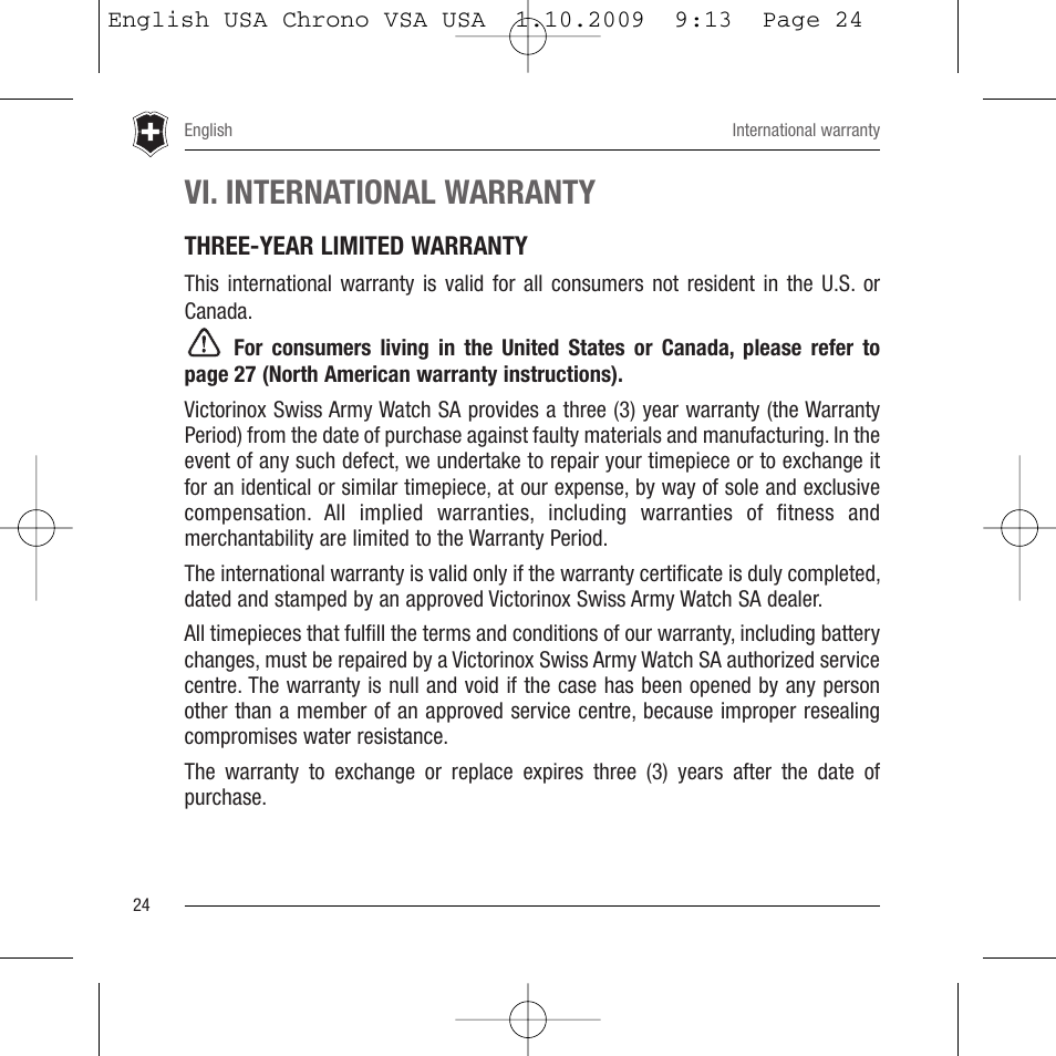 Vi. international warranty | Victorinox Dive Master 500M User Manual | Page 25 / 45