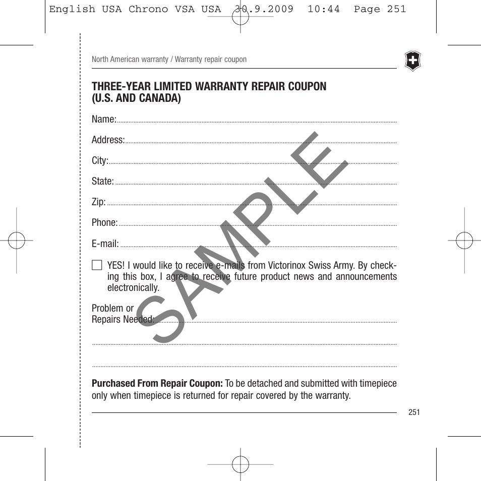 Sample | Victorinox Dive Master 500M User Manual | Page 43 / 45