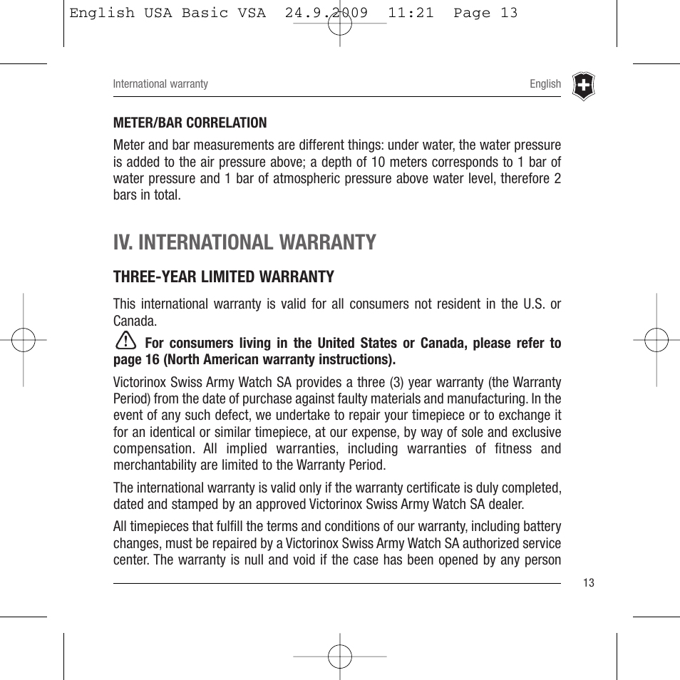 Iv. international warranty | Victorinox Ambassador 241075 User Manual | Page 14 / 36