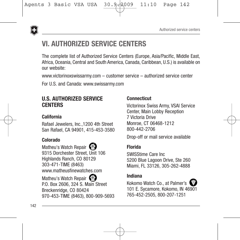 Vi. authorized service centers | Victorinox Ambassador 241075 User Manual | Page 21 / 36