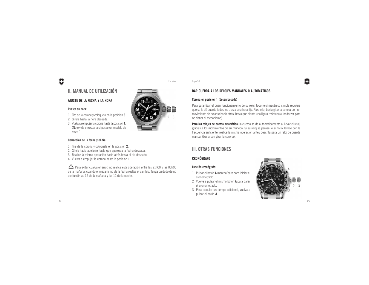 Iii. otras funciones, Ii. manual de utilización | Victorinox Swiss Army Timepiece User Manual | Page 14 / 16