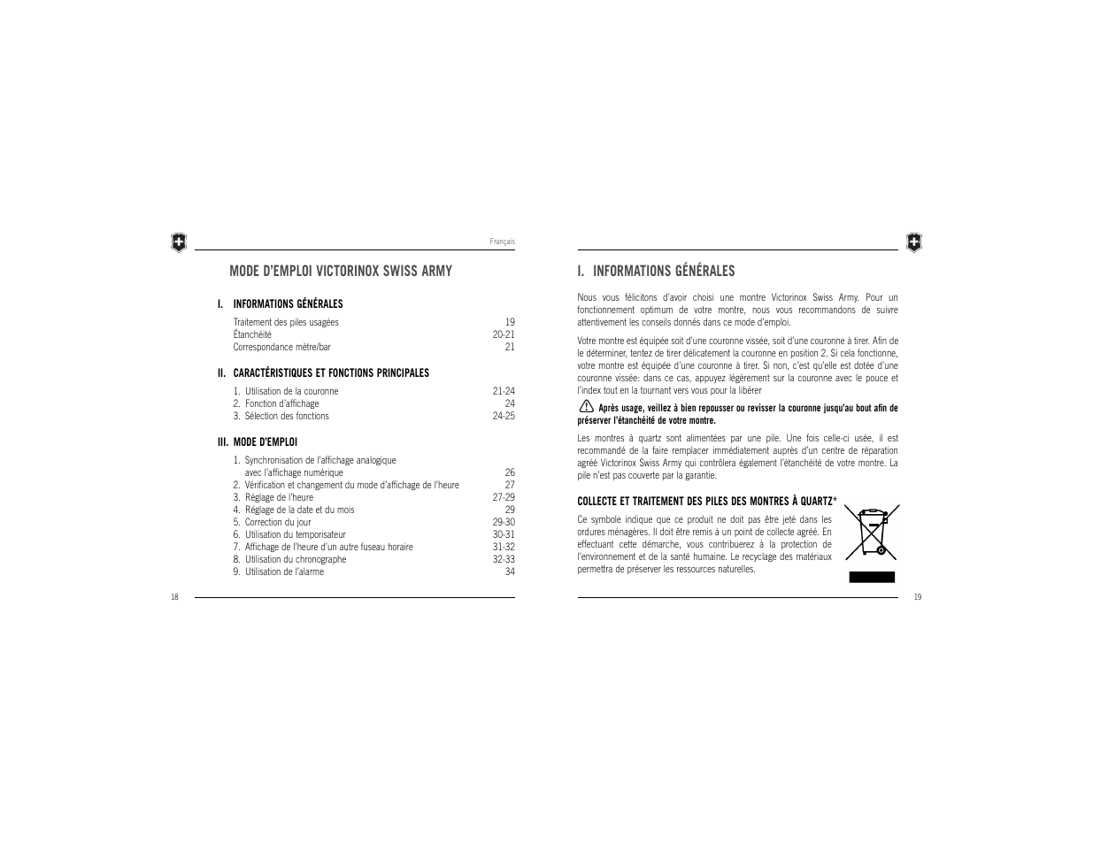 I. informations générales, Mode d’emploi victorinox swiss army | Victorinox Chrono Classic XLS MT User Manual | Page 11 / 29