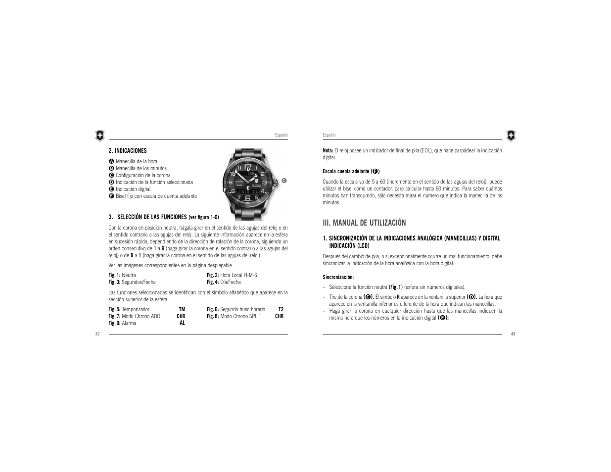 Iii. manual de utilización | Victorinox Chrono Classic XLS MT User Manual | Page 23 / 29