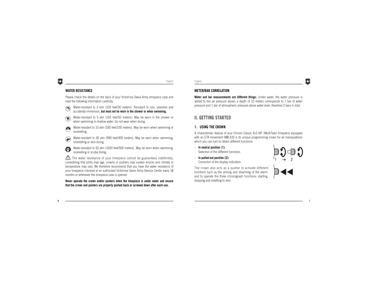 Ii. getting started | Victorinox Chrono Classic XLS MT User Manual | Page 4 / 29