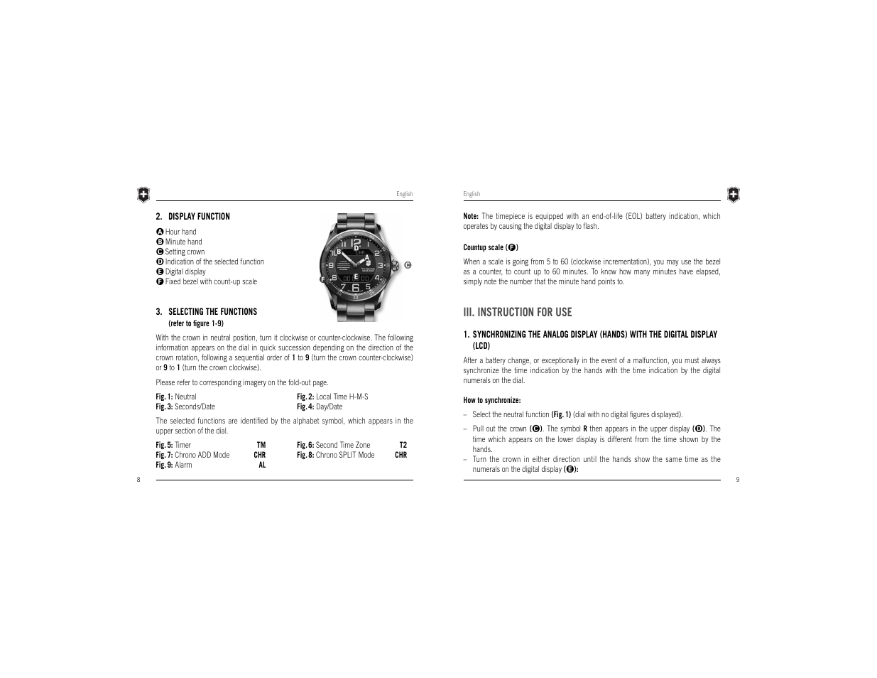 Iii. instruction for use | Victorinox Chrono Classic XLS MT User Manual | Page 6 / 29