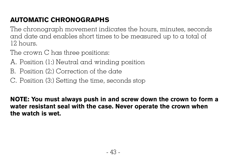 Victorinox CHRONOGRAPHS Watch User Manual | Page 44 / 66