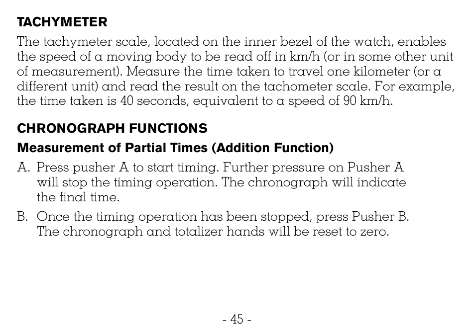 Victorinox CHRONOGRAPHS Watch User Manual | Page 46 / 66