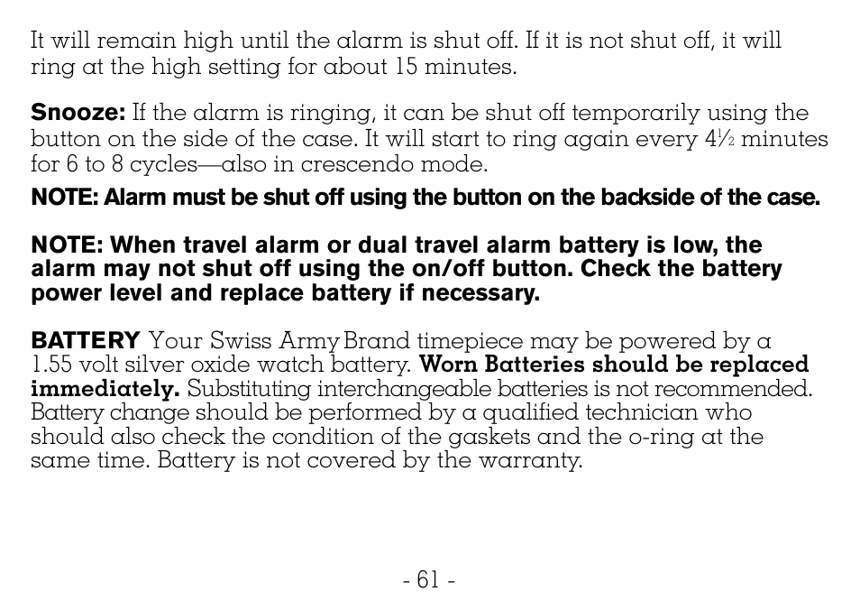 Victorinox CHRONOGRAPHS Watch User Manual | Page 62 / 66