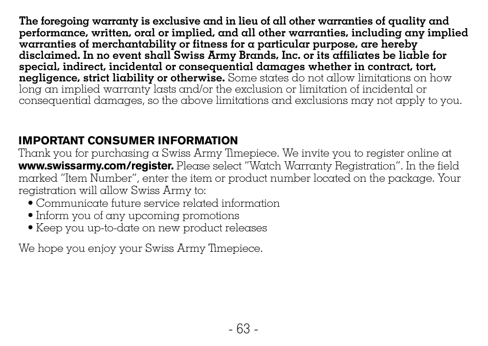 Victorinox CHRONOGRAPHS Watch User Manual | Page 64 / 66