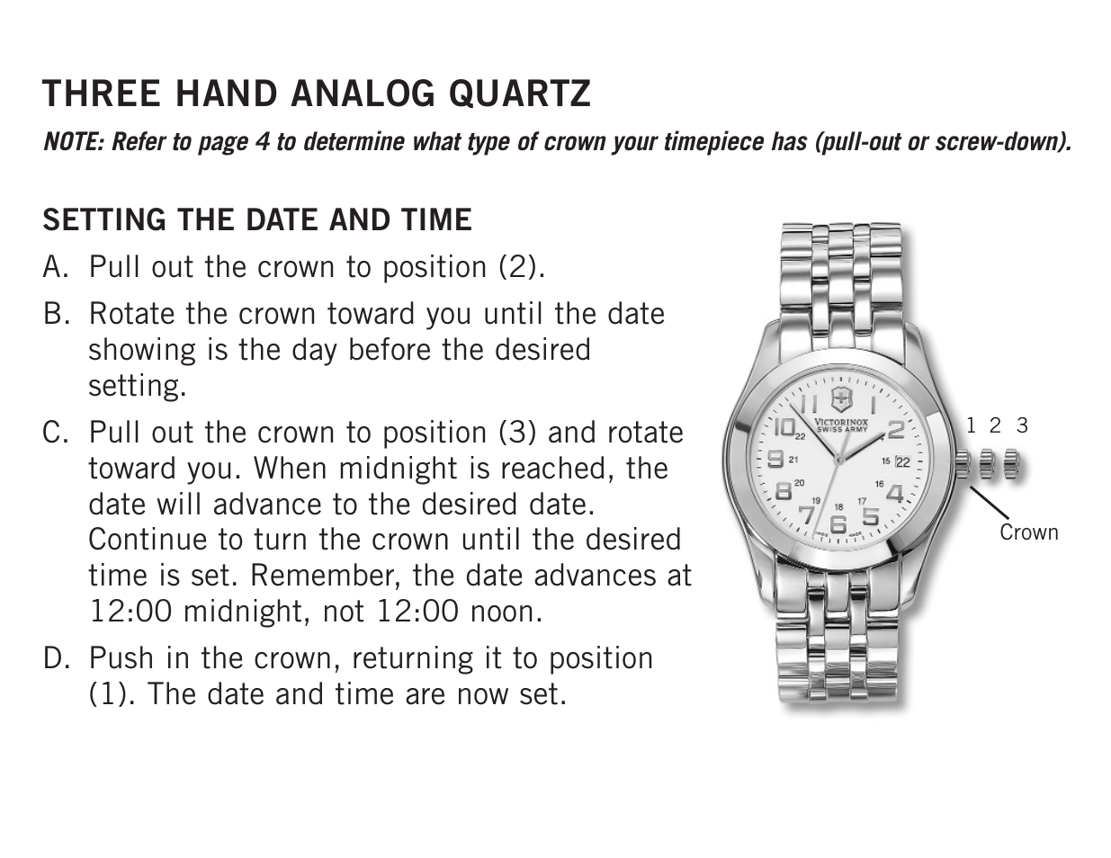 Three hand analog quartz | Victorinox Night Vision II User Manual | Page 2 / 7