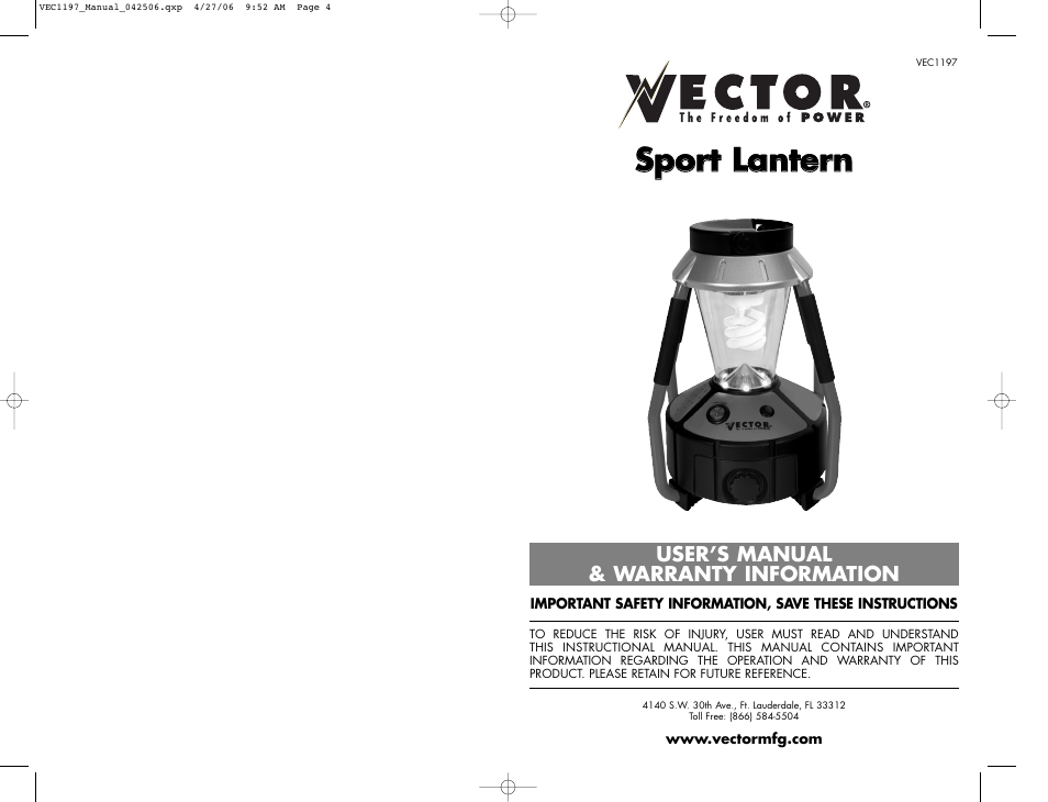 Vector SPORT LANTERN VEC1197 User Manual | 4 pages