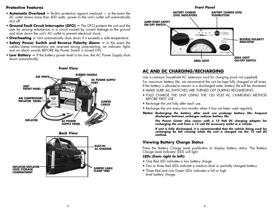 Ac and dc charging/recharging | Vector BD051605 User Manual | Page 4 / 8