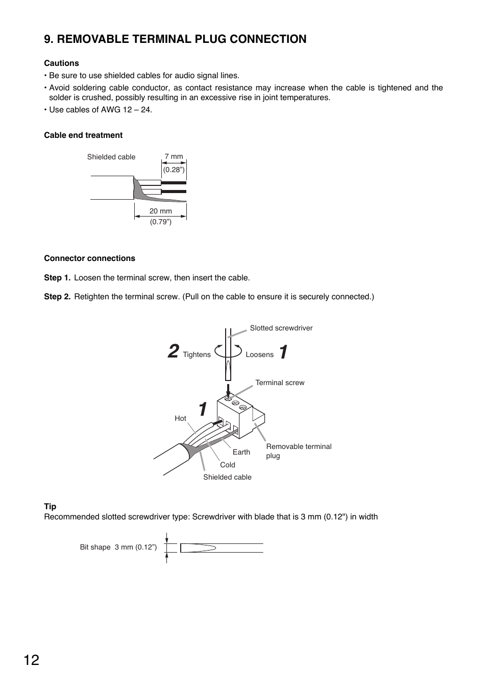 Removable terminal plug connection | Vector DA-250DH CU User Manual | Page 12 / 20