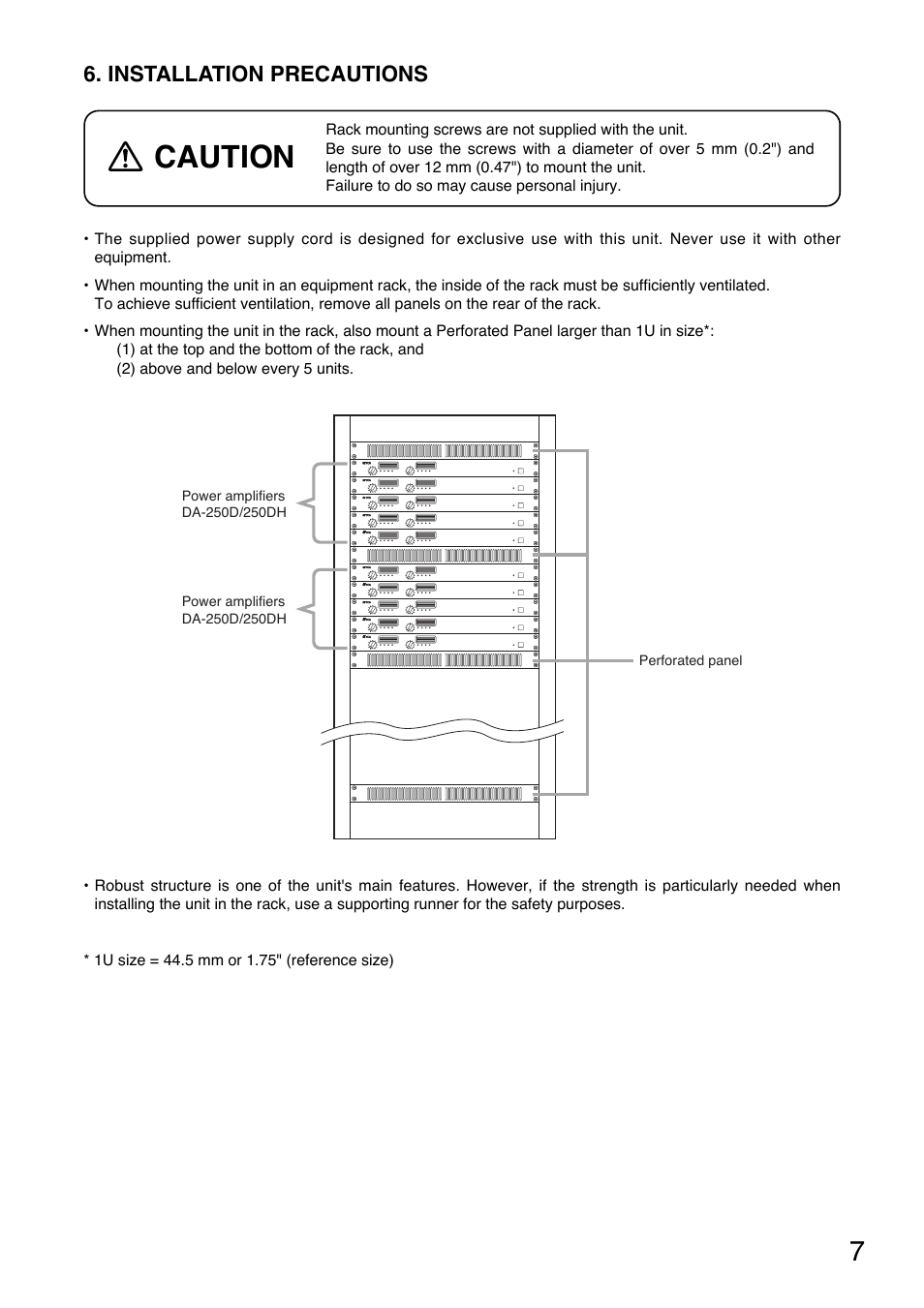 Caution, Installation precautions | Vector DA-250DH CU User Manual | Page 7 / 20