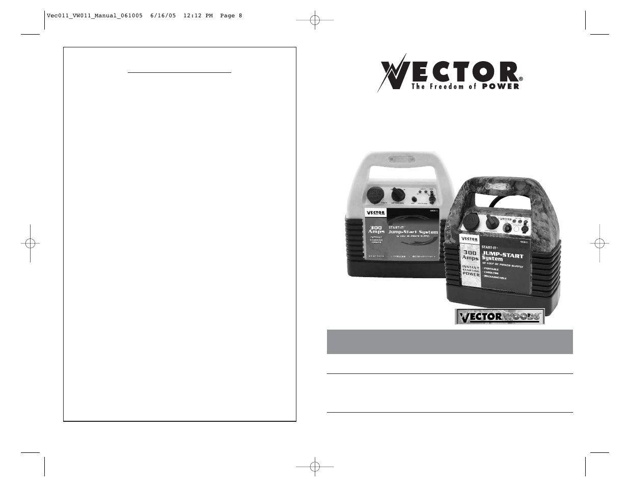 Vector START-IT VEC011 User Manual | 6 pages