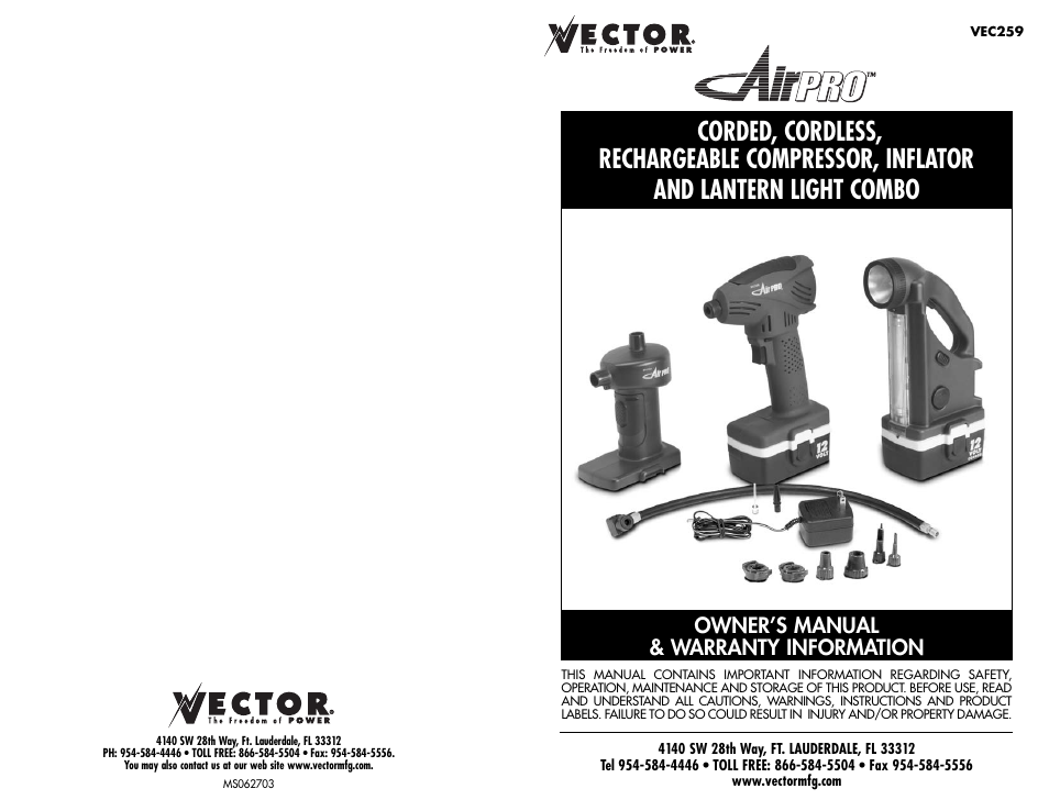 Vector AIRPRO VEC259 User Manual | 8 pages