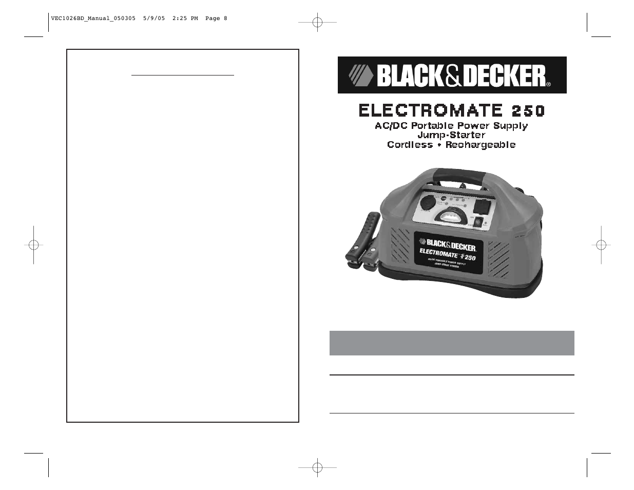 Vector ElectroMate VEC1026BD User Manual | 6 pages