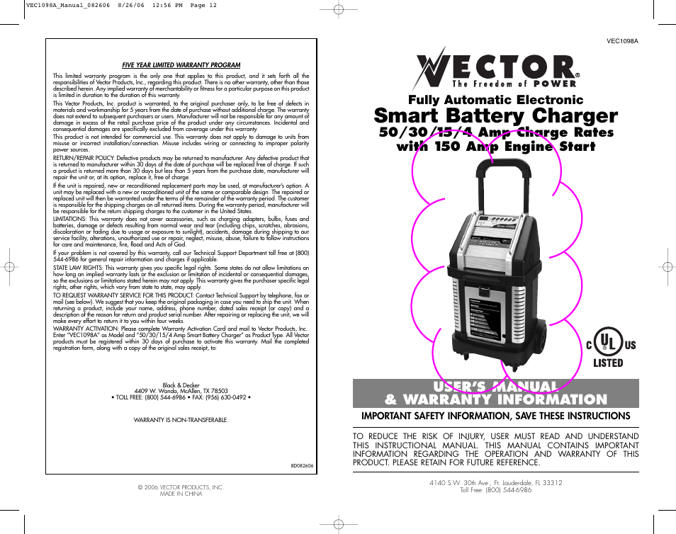 Vector VEC1098A User Manual | 8 pages