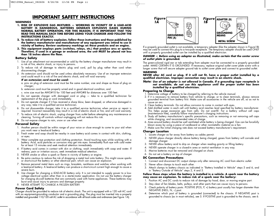 Important safety instructions | Vector VEC1098A User Manual | Page 2 / 8