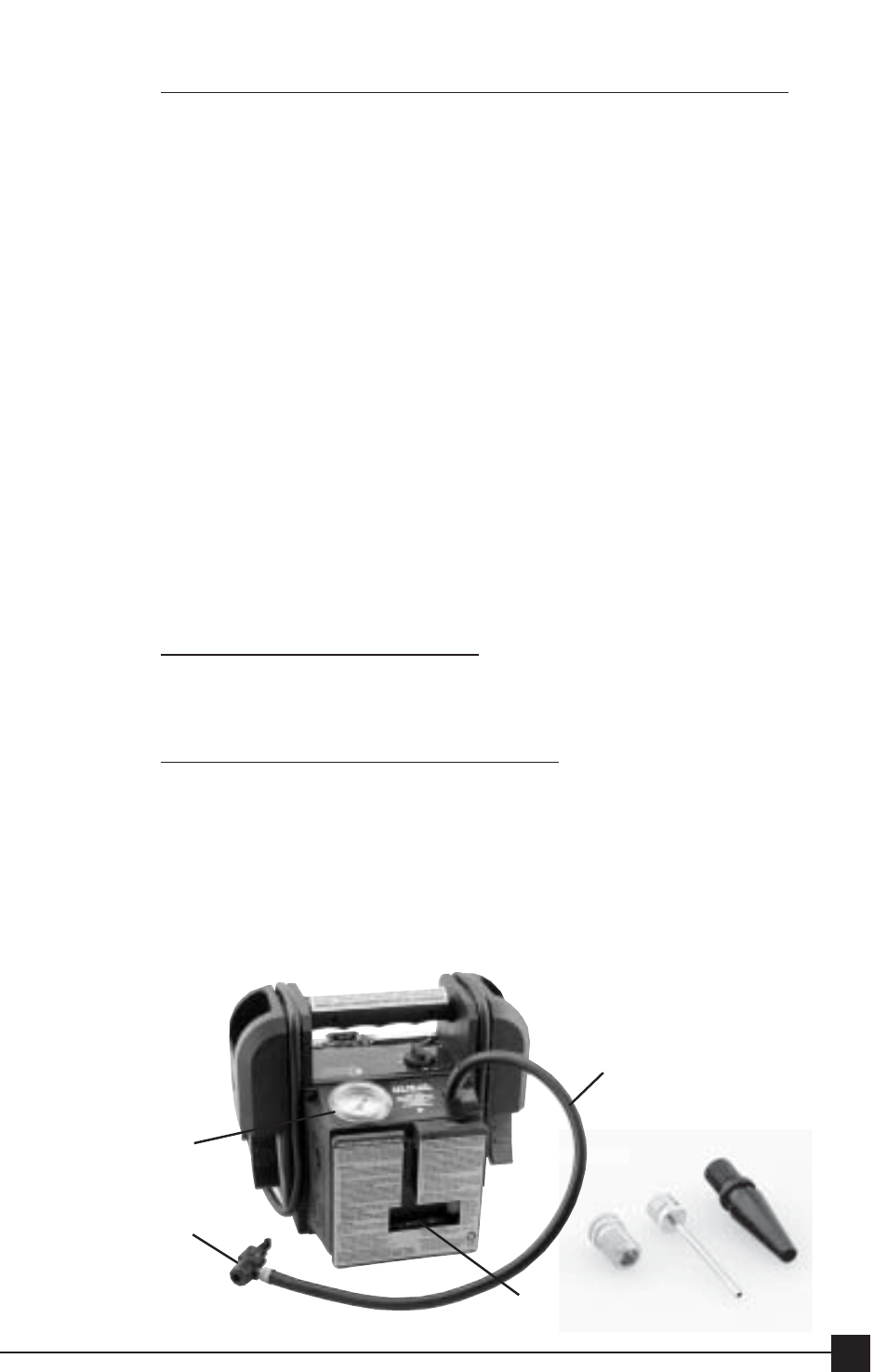 Operation as a 12 volt portable power supply, Emergency/work light, Air compressor/tire inflator | Vector Compact Pro VEC020C User Manual | Page 9 / 12