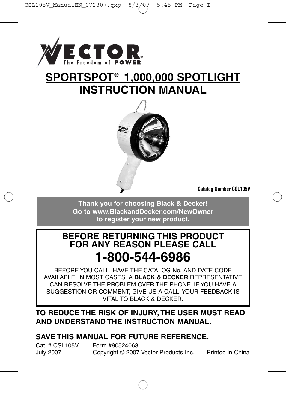 Vector SPORTSPOT CSL105V User Manual | 7 pages