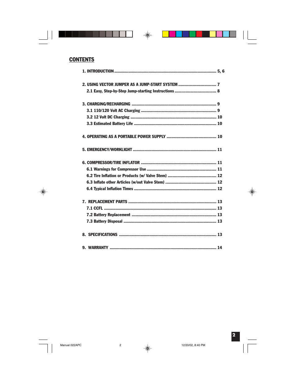 Vector 022APC User Manual | Page 2 / 16