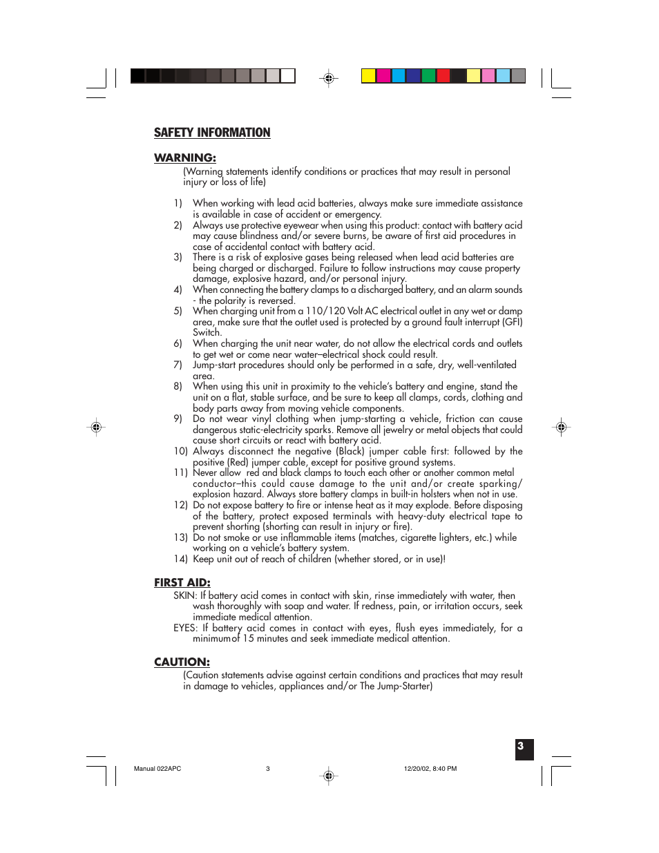 Safety information | Vector 022APC User Manual | Page 3 / 16