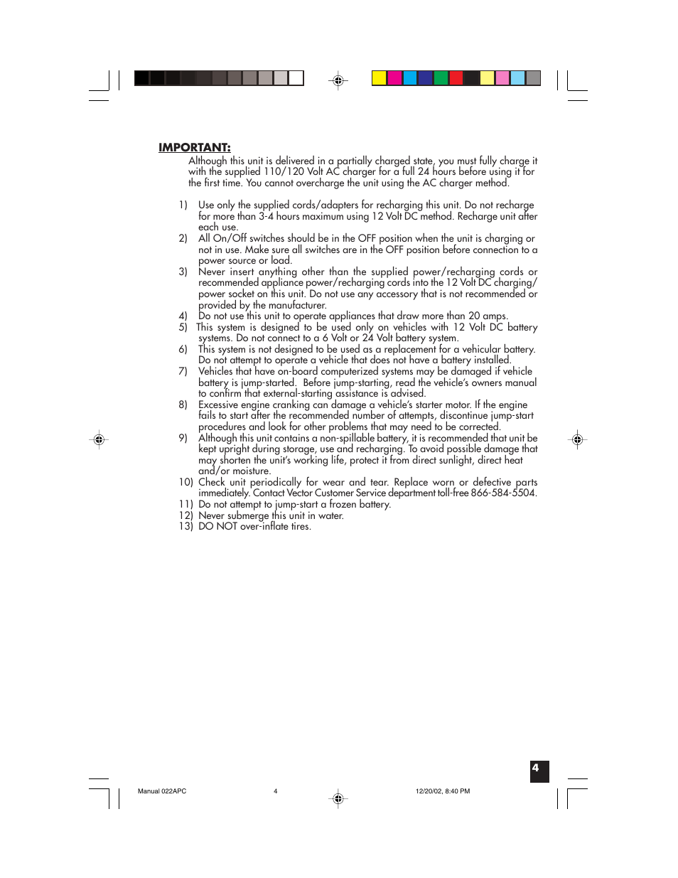 Vector 022APC User Manual | Page 4 / 16