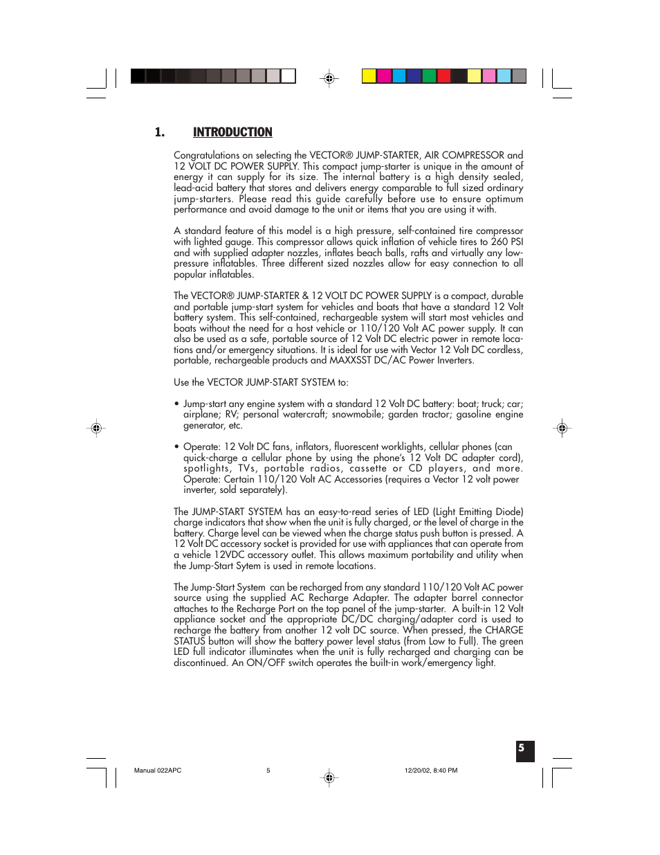 Introduction | Vector 022APC User Manual | Page 5 / 16