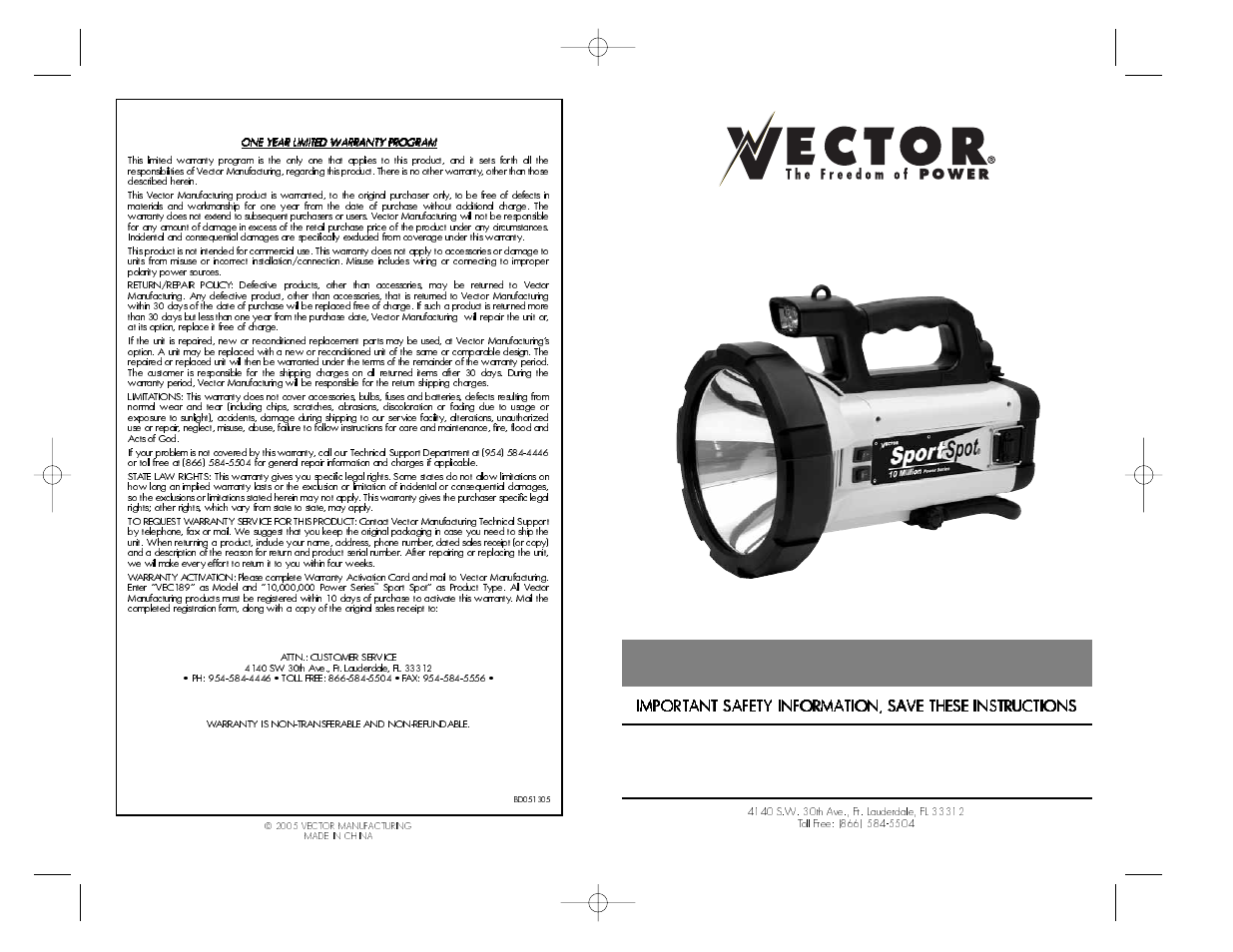 Vector SPORTSPOT VEC189 User Manual | 6 pages