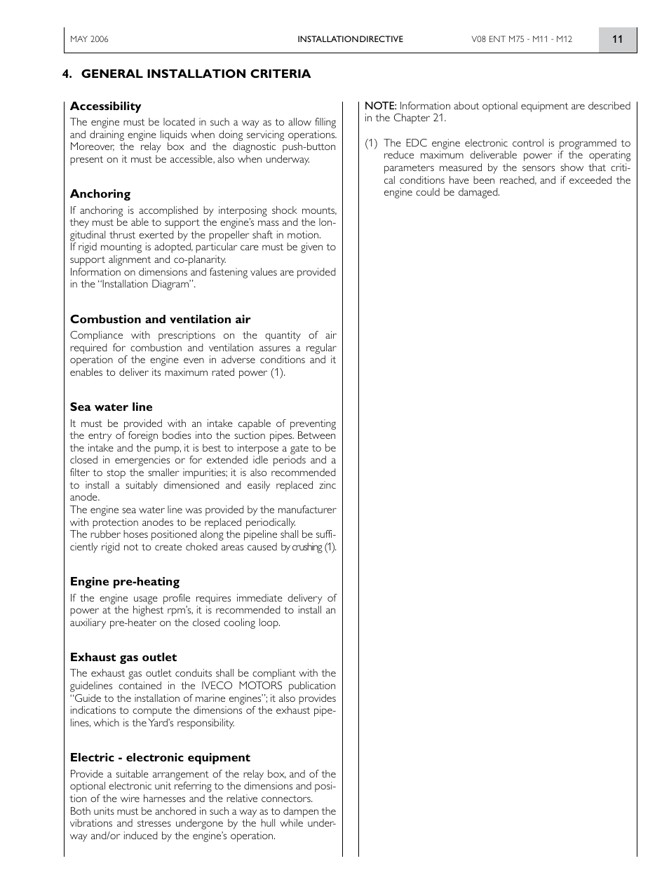 General installation criteria | Vector IVECO MOTOS V08 ENT M12 User Manual | Page 11 / 60
