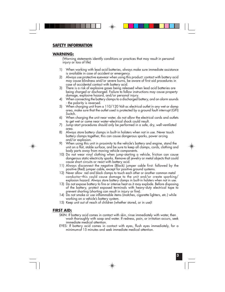 Safety information | Vector Start-It VEC021APC User Manual | Page 3 / 16