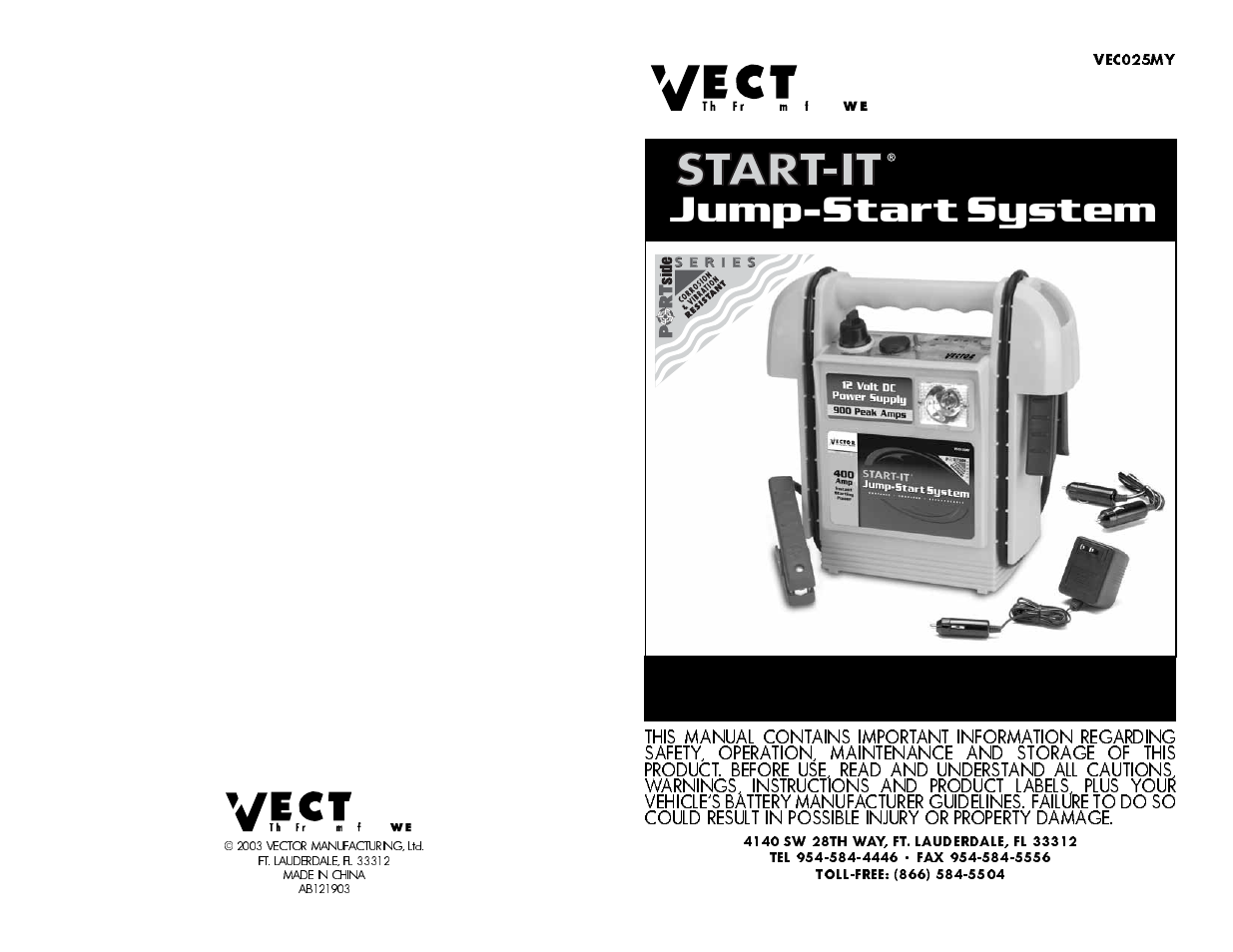 Vector Start-It AB121903 User Manual | 8 pages