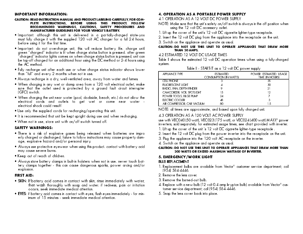 Vector Start-It AB121903 User Manual | Page 6 / 8