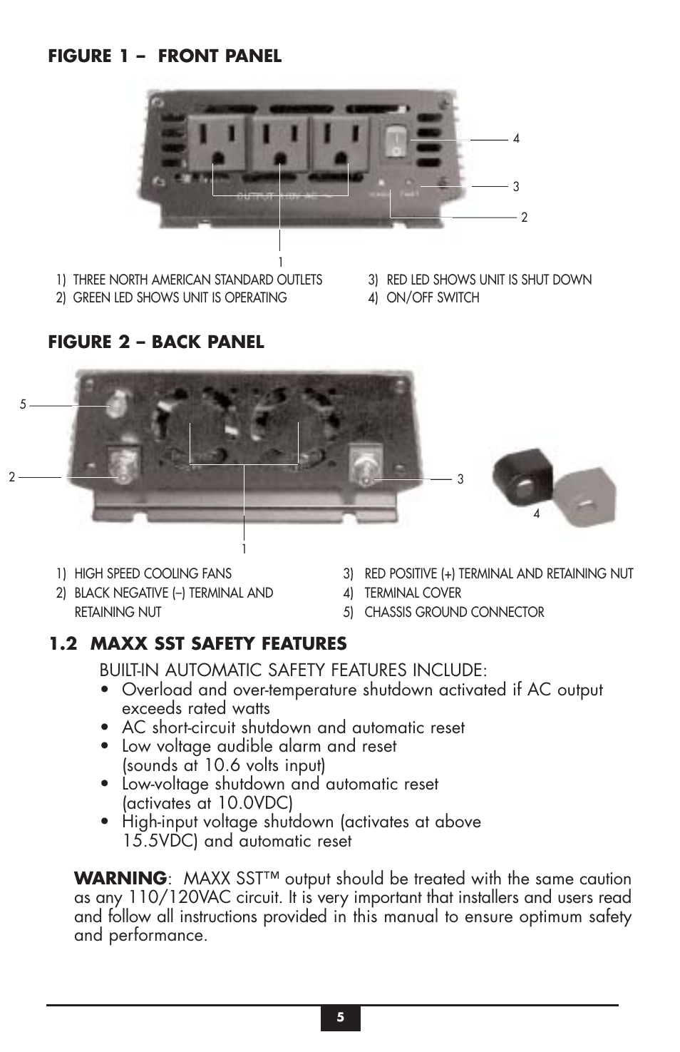 Figure 1 – front panel figure 2 – back panel | Vector MAXX SST VEC049C User Manual | Page 5 / 21