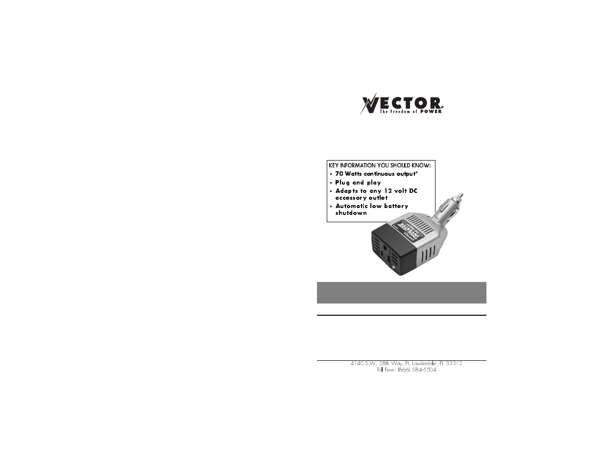 70 watt* pocket power, Inverter, User’s manual & warranty information | Vector Compact Elite VEC010INV User Manual | Page 12 / 15