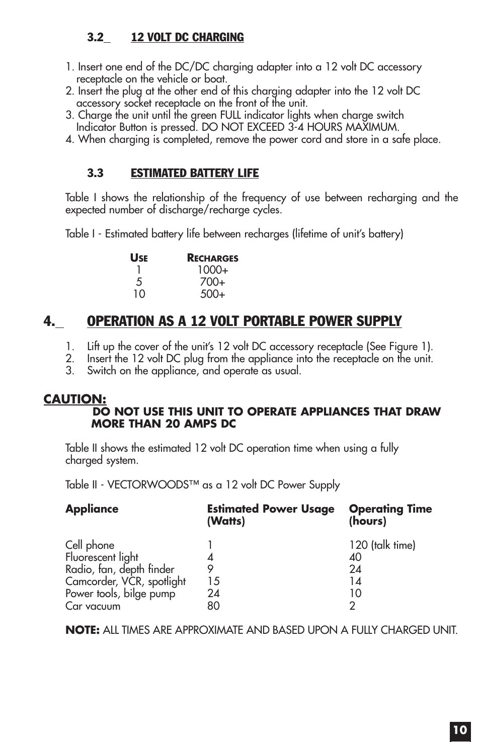Operation as a 12 volt portable power supply | Vector START-IT MAXX VW022APC User Manual | Page 10 / 16