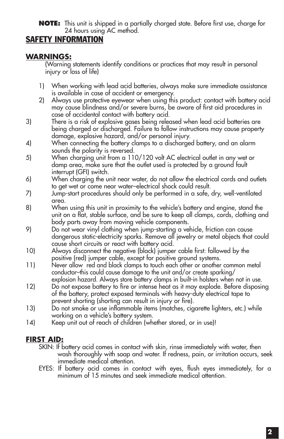 Safety information | Vector START-IT MAXX VW022APC User Manual | Page 2 / 16