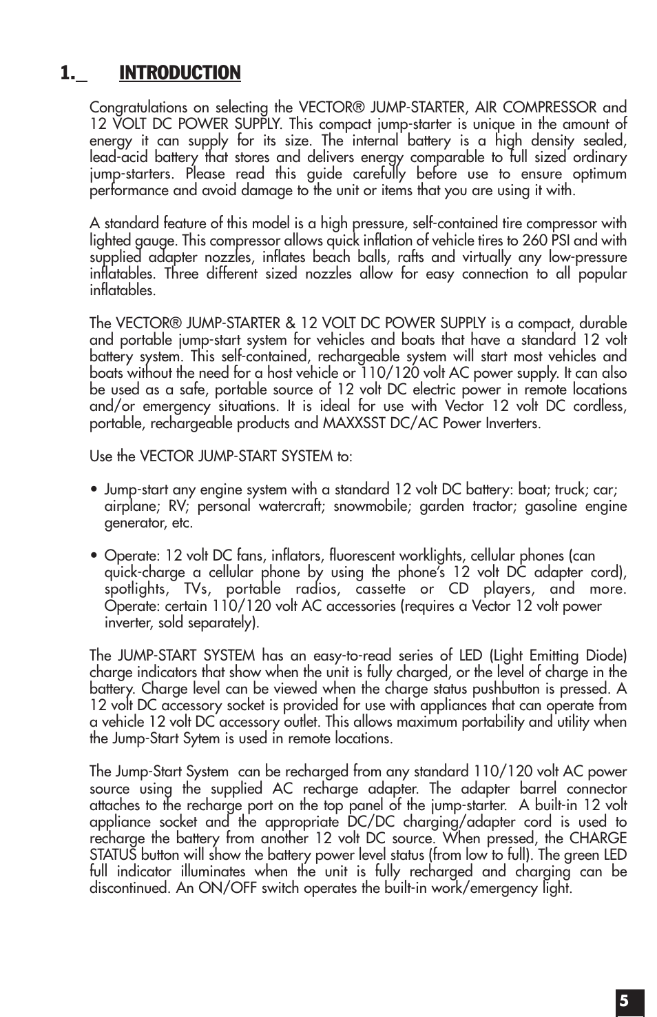 Introduction | Vector START-IT MAXX VW022APC User Manual | Page 5 / 16