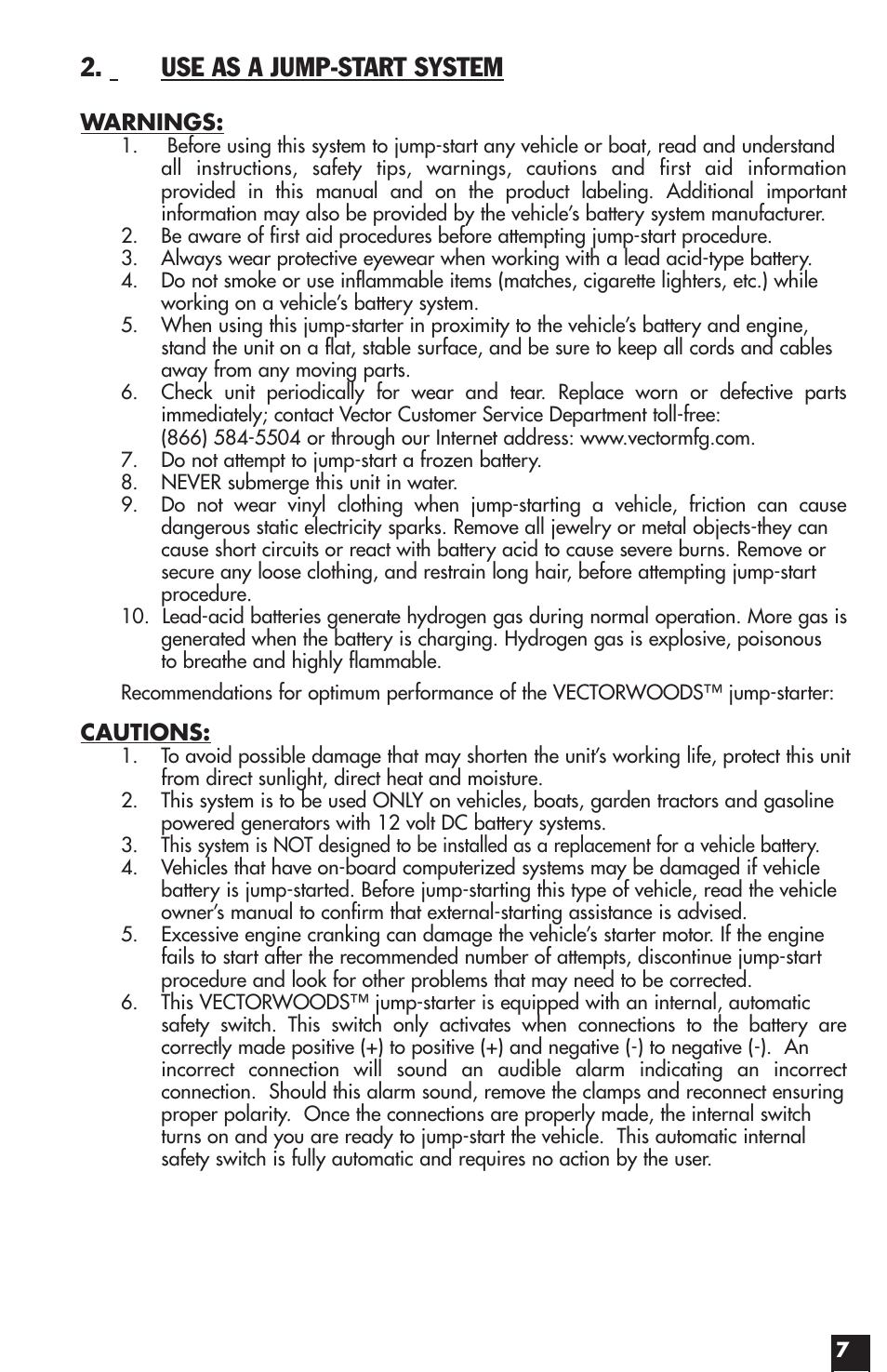 Use as a jump-start system | Vector START-IT MAXX VW022APC User Manual | Page 7 / 16