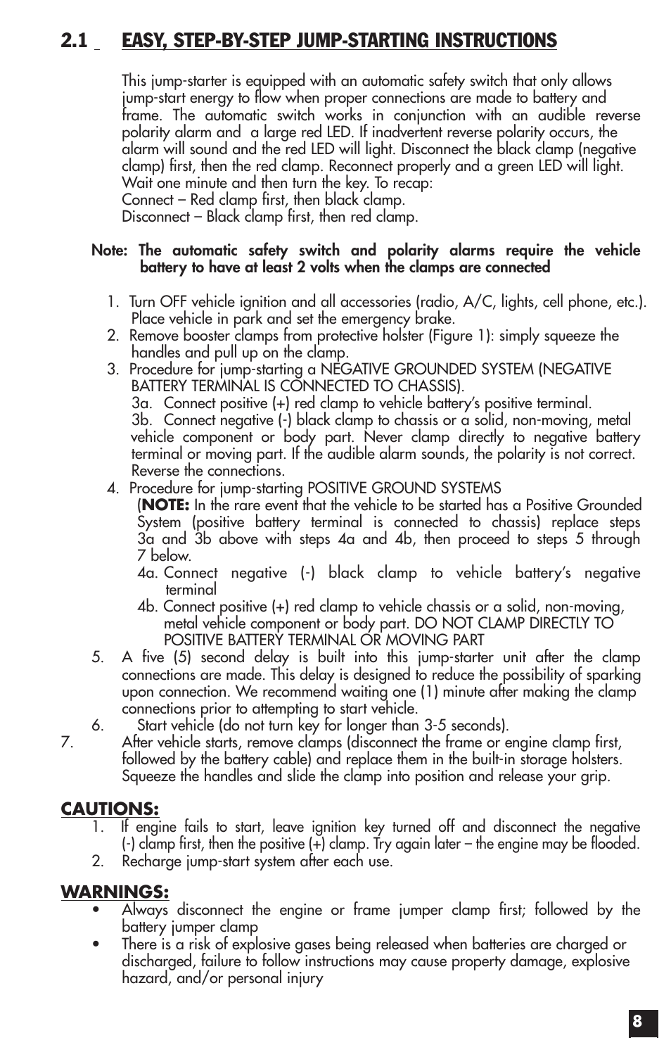 1 easy, step-by-step jump-starting instructions | Vector START-IT MAXX VW022APC User Manual | Page 8 / 16