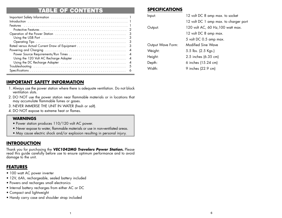 Vector TRAVELERS POWER STATION VEC1042MG User Manual | Page 2 / 4