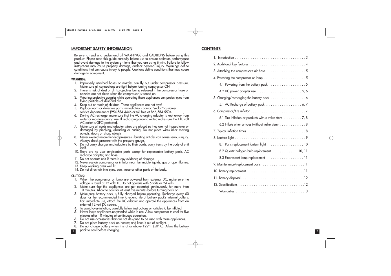 Vector AIRPRO VEC258 User Manual | Page 2 / 7