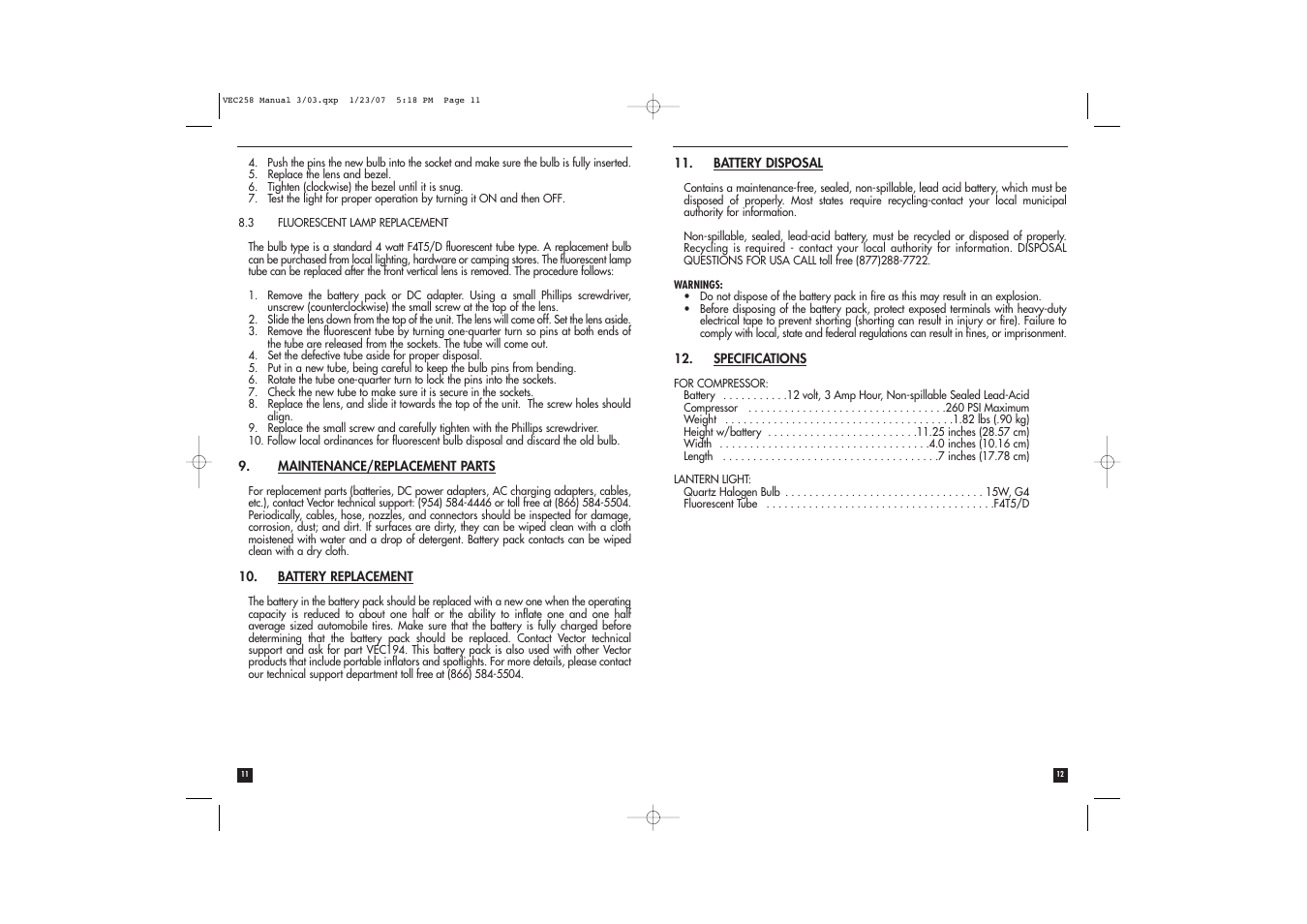 Vector AIRPRO VEC258 User Manual | Page 7 / 7