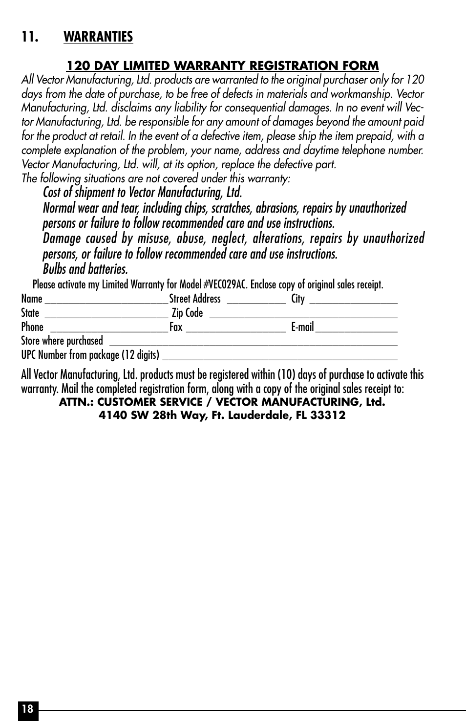 Vector Power City VEC029AC User Manual | Page 18 / 20