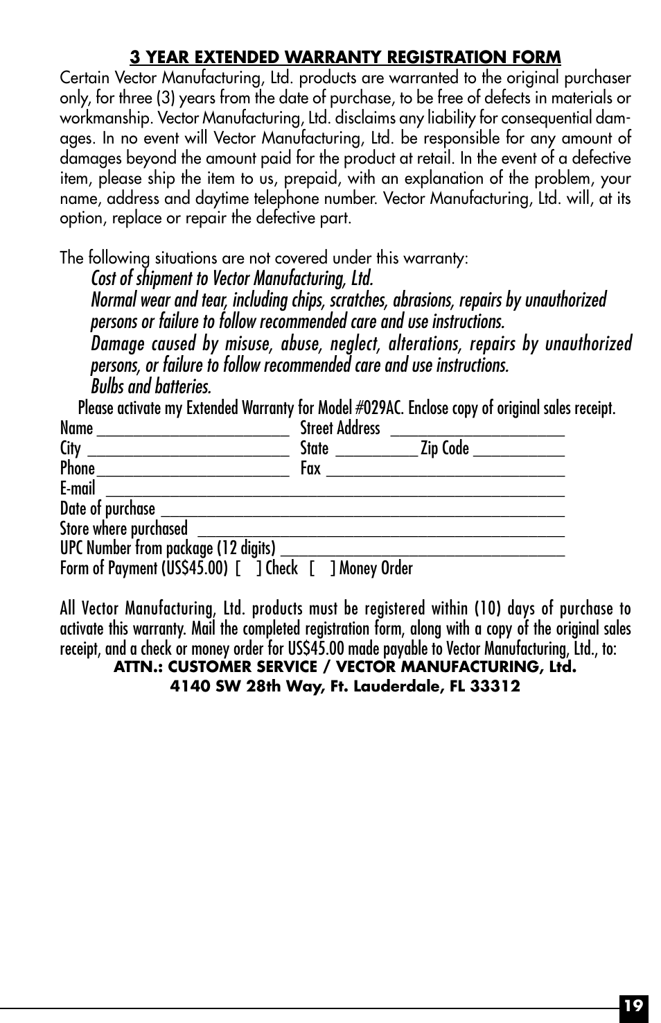 Vector Power City VEC029AC User Manual | Page 19 / 20