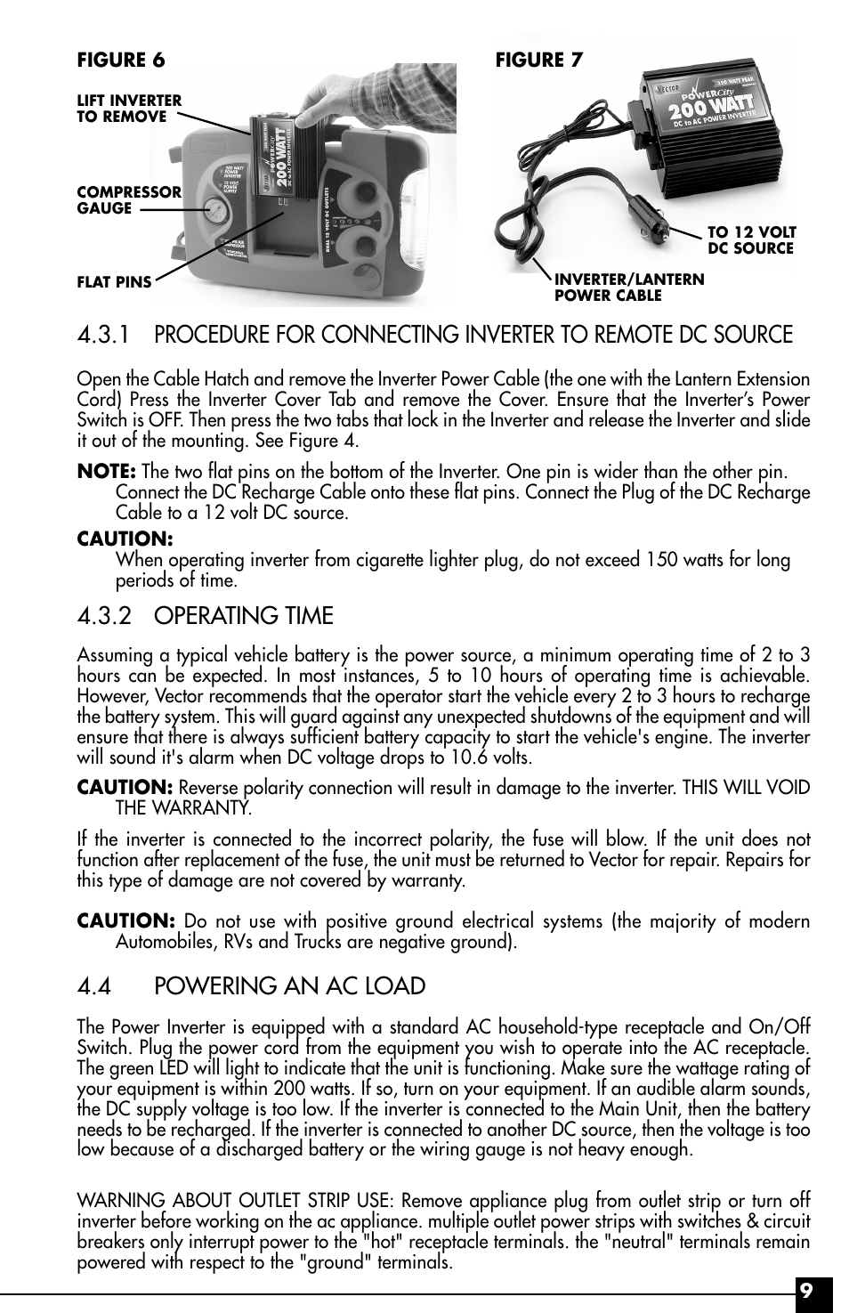 2 operating time, 4 powering an ac load | Vector Power City VEC029AC User Manual | Page 9 / 20